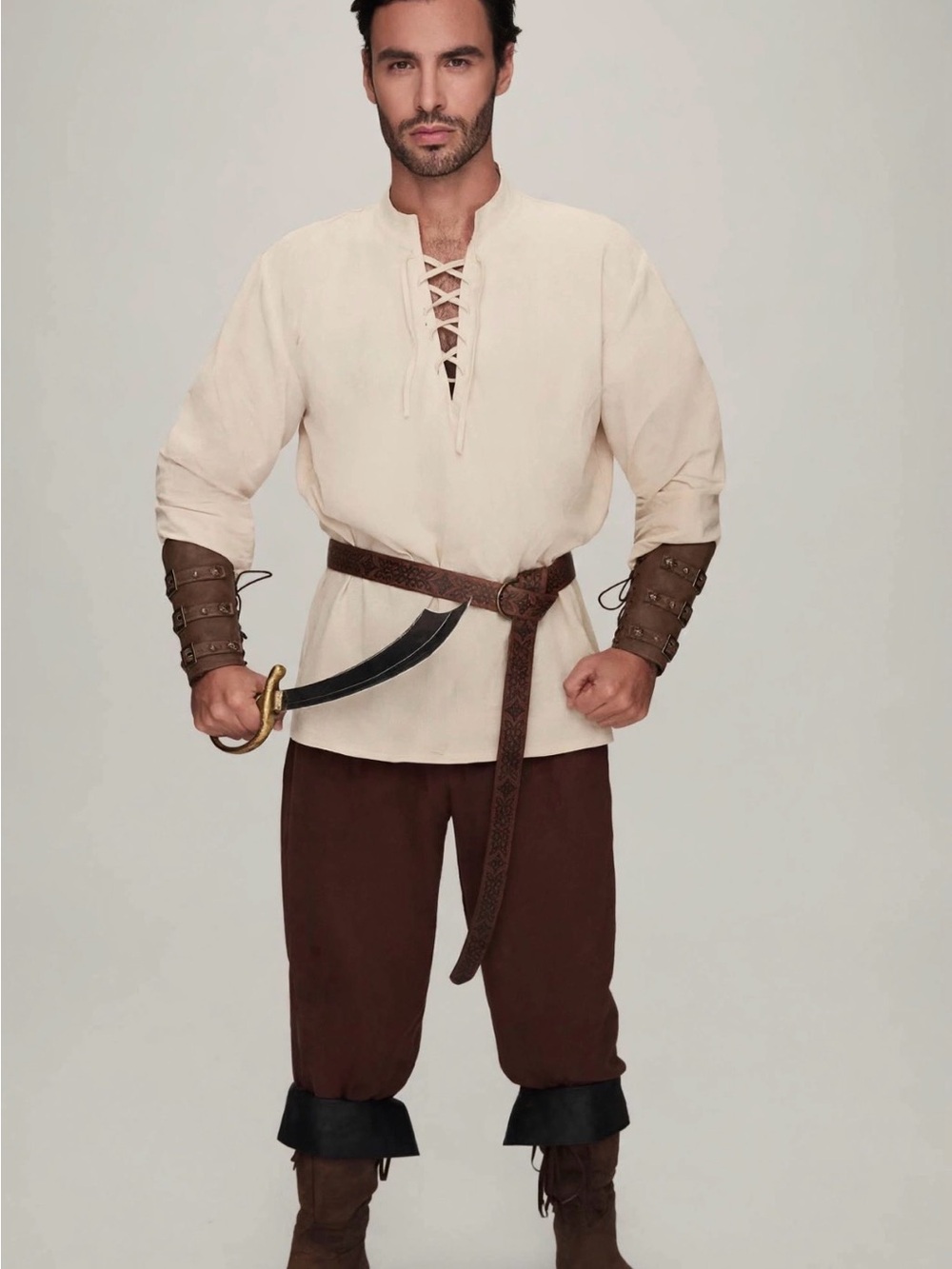 Mens Medieval Pirate Costume Size XL Shirt Pants Belt Cuffs Renaissance